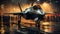 Dramatically lit Lockheed Martin F-35 Fighter Jet waiting on the runway - generative AI