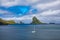 Drangarnir gate, Tindholmur and sailing ship in the fjord