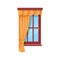 Drapery curtains on cornice wooden window isolated
