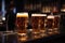 draught beer in glasses on blurred background of busy bar