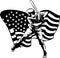 draw in black and white of Baseball player with american flag vector illustration