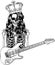 draw in black and white of king human skeleton playing on electric guitar