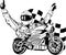 draw in black and white of Motorbike rider with face flag vector illustration