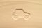 Draw car on beach sand. Car rental concept. Insurance. Travel. Summer time. Creative.