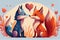 Draw character design displays wolf and fox couple in love