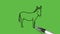 Draw donkey in grey and white color with black outline on abstract green back