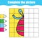 Draw Easter egg kids activity. Complete picture by grid. educational children game