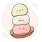 Draw funny kawaii Japan tradition sweet mochi vector illustration. Japanese asian traditional  food, cooking, menu concept.