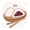 Draw funny kawaii Japan tradition sweet mochi vector illustration. Japanese asian traditional  food, cooking, menu concept.