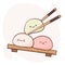 Draw funny kawaii Japan tradition sweet mochi vector illustration. Japanese asian traditional  food, cooking, menu concept.