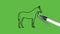 Draw horse or equine standing in blue color with black outline on abstract green back