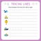 Draw between the lines from left to right. Preschool, kindergarten worksheet for practicing motor skills. Trace line worksheet for