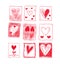 Draw many different pattern hearts red love on a white background, card Valentine day