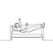 Draw one continuous line of a man playing smartphone and listening music with earphone on a couch while lying down