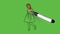 Draw sweet little standing girl wearing green frock and brown foot wear with black outline