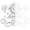 Draw symmetrically. Coloring Page Outline Of cartoon astronaut in space. Little spaceman or cosmonaut. Coloring Book for kids