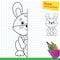 Draw symmetrically. Coloring Page Outline Of cartoon bunny or hare with carrot. Coloring Book for kids