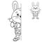 Draw symmetrically. Coloring Page Outline Of cartoon little bunny or hare with toy drum. Coloring Book for kids