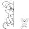 Draw symmetrically. Coloring Page Outline Of cartoon little mouse  with cheese. Coloring Book for kids