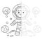 Draw symmetrically. Connect the dots picture. Tracing worksheet. Coloring Page Outline Of cartoon astronaut in space. Coloring