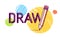 Draw word with pencil in letter W, art and design concept, vector conceptual creative logo or poster made