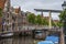 Drawbridge detail and houses in Alkmaar. netherlands holland