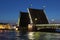 Drawbridge in St. Petersburg at night.