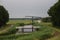 Drawbridge of wood over the ring canal of the Zuidplaspolder in Moordrecht, The Netherlands.