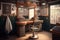 Drawed barbershop working place interior. Barbershop or hair salon in retro style. Generative AI