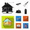 Drawing accessories, metropolis, house model. Architecture set collection icons in black, flat style vector symbol stock