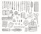 Drawing accessoriesoutline vector set. Doodle outline drawing supplies for school and office.