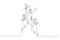 Drawing of arab businessman jumping holding trophy get reward and celebrate. Single line art style