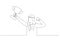 Drawing of arab businessman wins a trophy metaphor of best employee. One line art style