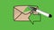 Drawing backward arrow e-mail with brown and blue colour combination on abstract green background