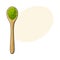 Drawing of bamboo, wooden spoon with matcha green tea powder