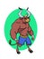 Drawing of a big cartoon bull athlete fighter ready to fight