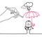 Drawing big hand and cartoon character - rain protection