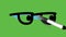 Drawing a black spectacles eyes turned right side with black and  blue colour combination on abstract green background