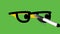 Drawing a black spectacles eyes turned right side with black and  yellow colour combination on abstract green background