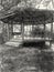 Drawing black and white of old pavilion in nature garden
