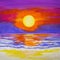 Drawing of bright sea sunset sunrise, yellow red clouds