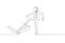 Drawing of businessman carefully walk into mouse trap concept business risk. Continuous line art