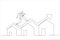 Drawing of businesswoman running on rising green graph on house roof. Housing price rising up. Single continuous line art