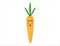 Drawing of a carrot with a sad and embarrassed face with closed eyes isolated on a white background