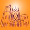 Drawing of a Catholic temple on an orange background