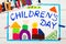 Drawing: Children`s day card.