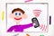 Drawing: Colorful drawing: smiling boy holds a ringing phone