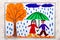 Drawing: couple is walking under the umbrella. Rainy autumn weather