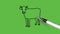 Drawing a cow in black, white,pink and grey colour combination on abstract green background