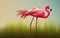 Drawing of a cute flamingo in front of the grass
